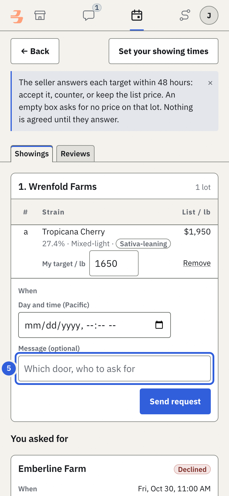 If the seller needs to know something, such as which door or who to ask for, write it in Message (optional).